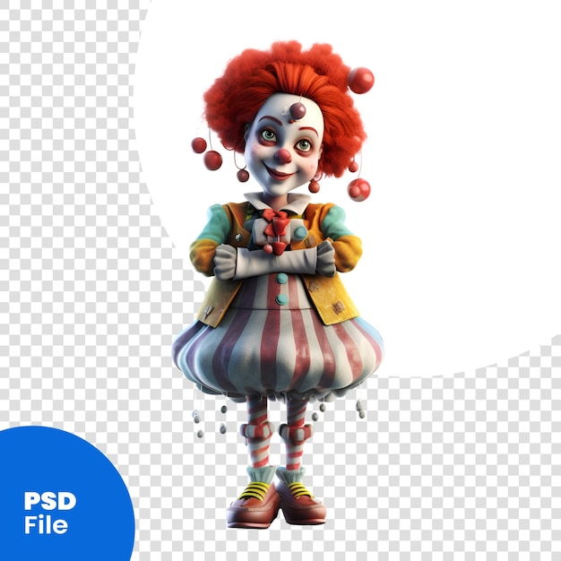 PSD clown isolato su sfondo bianco illustrazione 3d percorso di ritaglio incluso modello psd