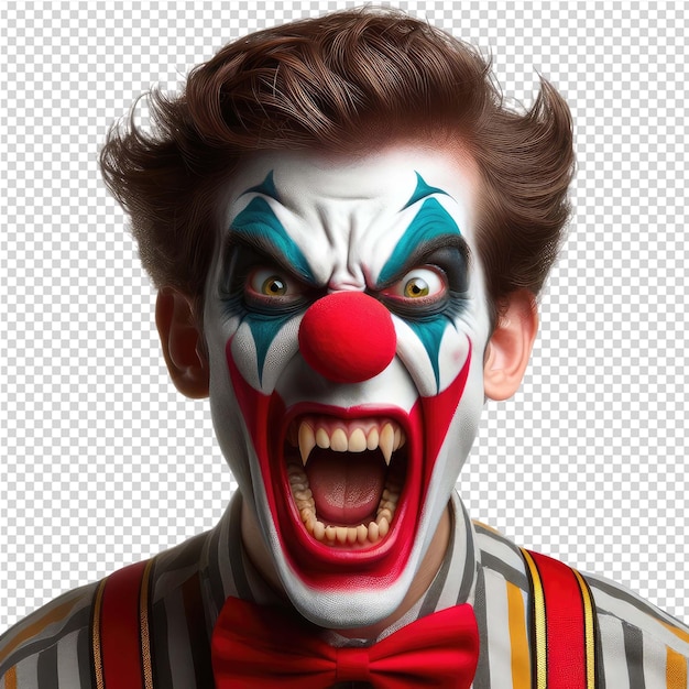 PSD un clown con una faccia blu e bianca e una faccia di clown a righe rosse