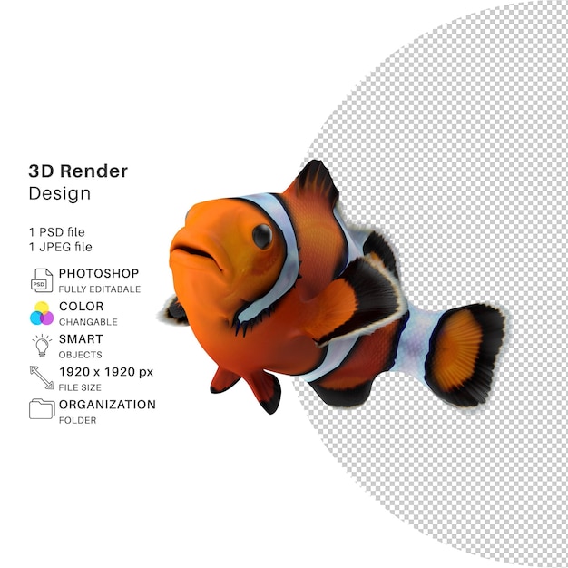 PSD clownfish renderowania 3d