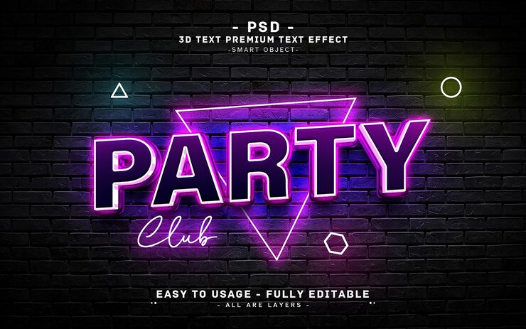 PSD club 3d bewerkbare neon tekst effect of lettertype stijl