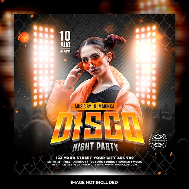 Club dj disco night party social media template