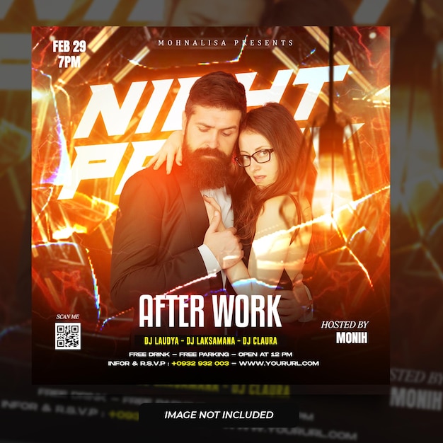 Club dj disco night party social media template