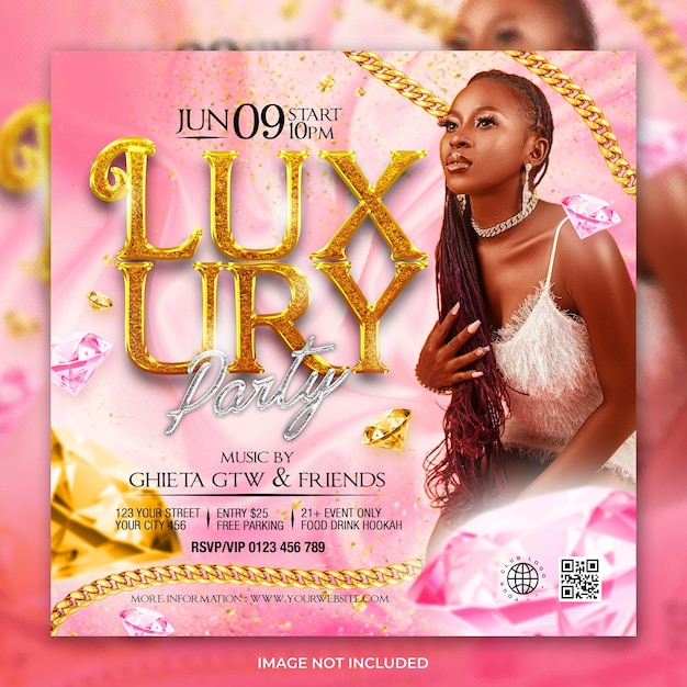 PSD club dj music pink luxury party social media post or flyer template