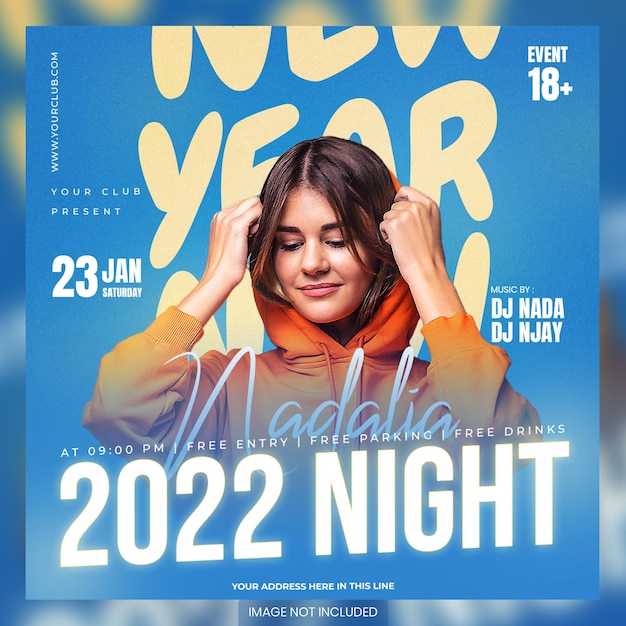 Club DJ new year party flyer social media post and web banner