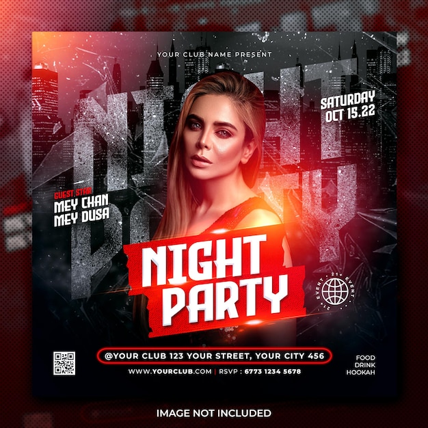 Club dj night city party флаер шаблон поста в социальных сетях