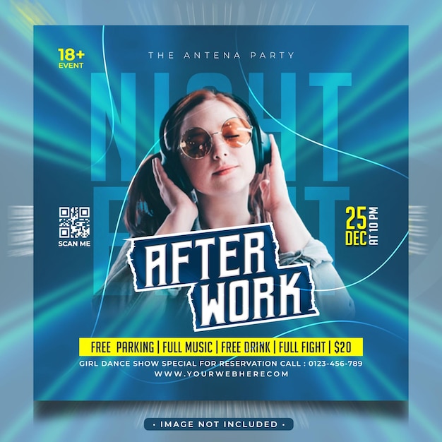 PSD club dj night party after work social media post and flyer template