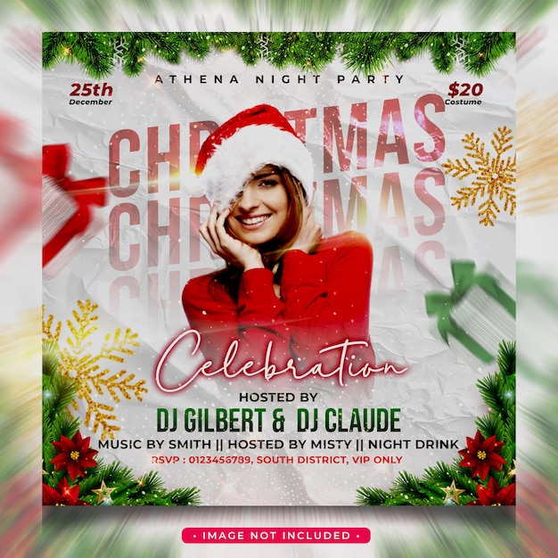 PSD club dj night party christmas media post and flyer template