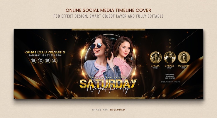 PSD club dj night party flyer facebook cover banner template