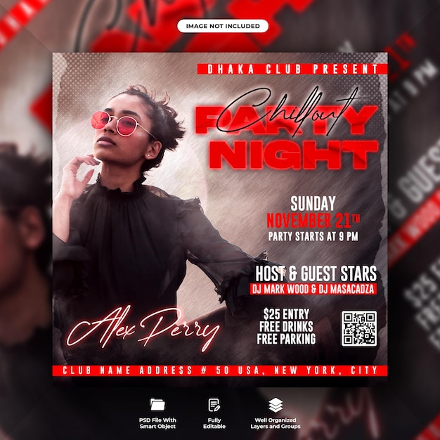 Club dj night party flyer and social media web banner template