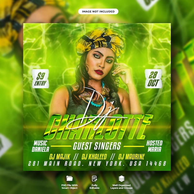 Club dj night party flyer and social media web banner template