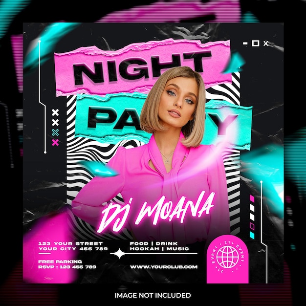 PSD club dj night party glowing social media post and flyer