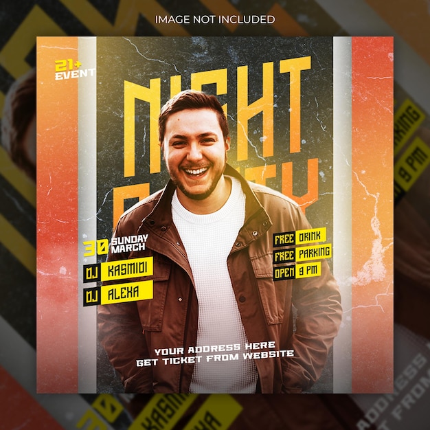 Club dj night party instagram post and flyer template