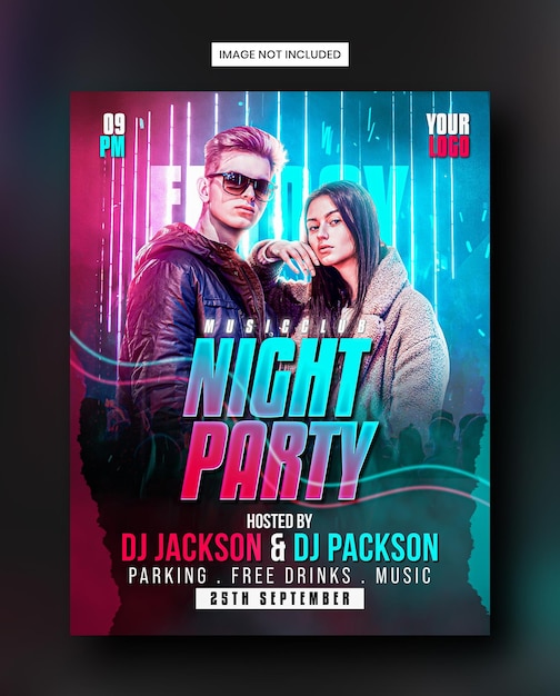 PSD club dj night party ulotka media społecznościowe i szablon postu na instagramie