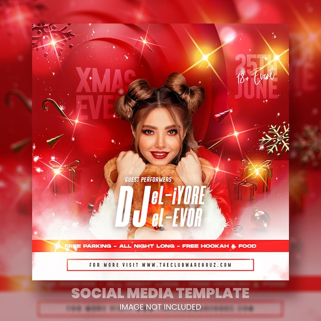 Club dj party christmas flyer social media post
