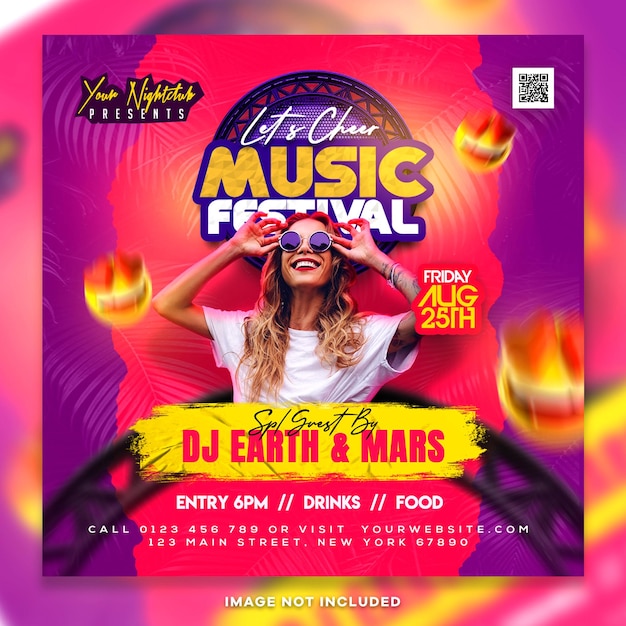 Club dj party evento instagram post psd