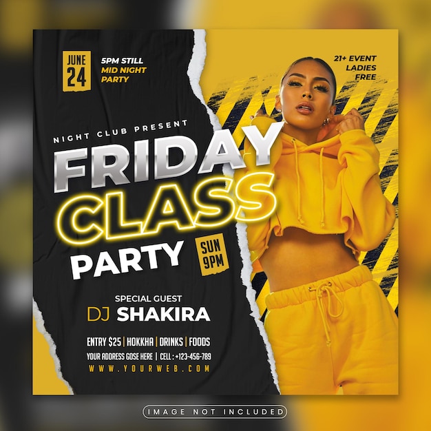 PSD club dj party flyer instagram post and social media template