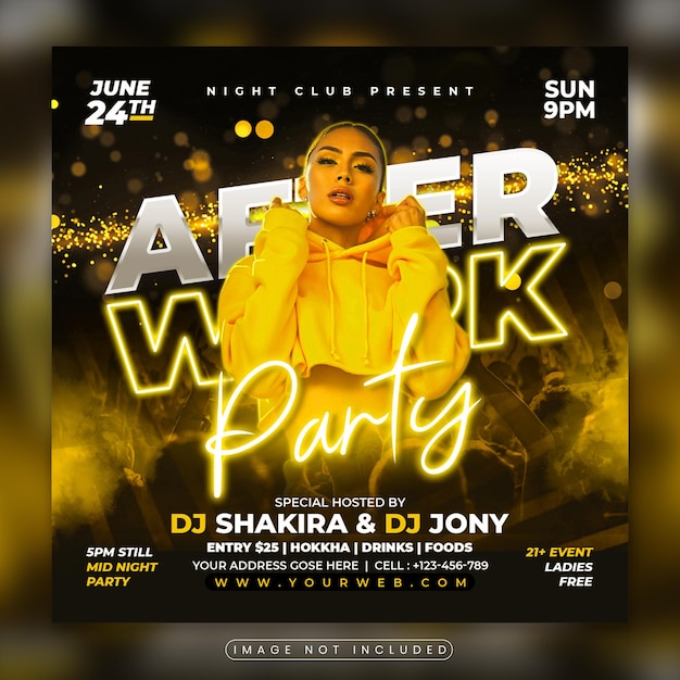 Club dj party flyer instagram post and social media template