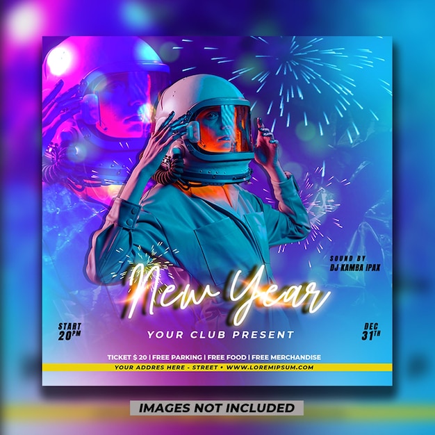 Club dj party flyer and music festival flyer social media post and web banner New Year party