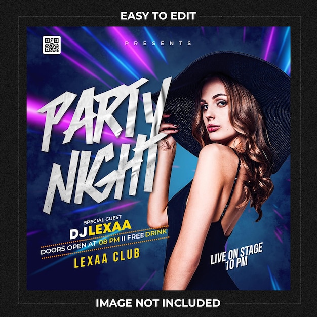 Club Dj Party Flyer Post W Mediach Społecznościowych I Baner Internetowy