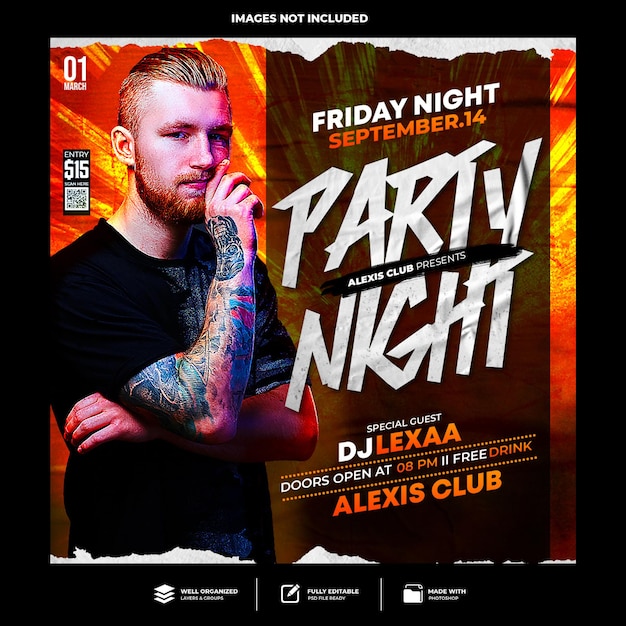 PSD club dj party flyer post w mediach społecznościowych i szablon banera internetowego