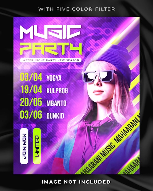 Club dj party flyer post w mediach społecznościowych i szablon banera internetowego
