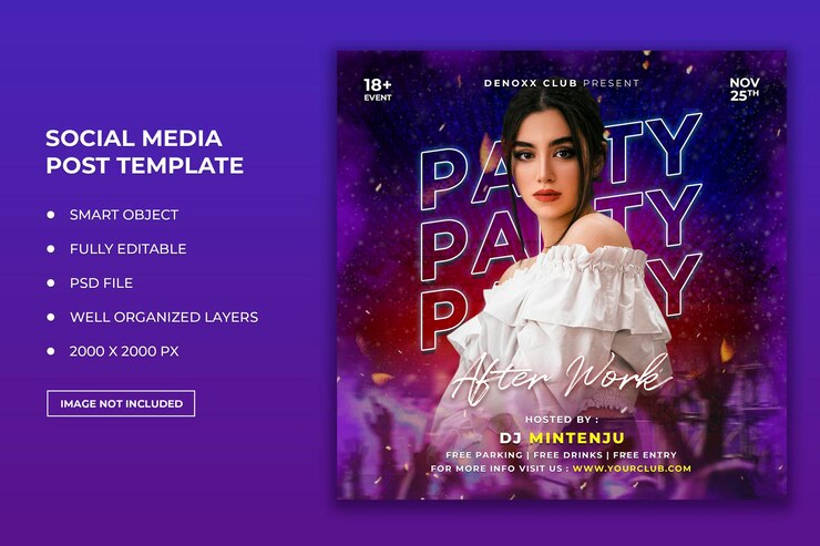 Club dj party flyer post w mediach społecznościowych i szablon banera internetowego