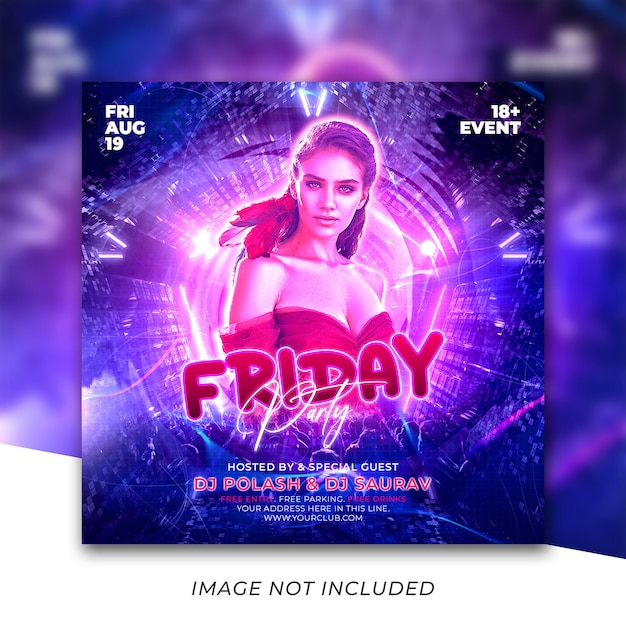 Club dj party флаер в социальных сетях instagram пост шаблон Premium Psd