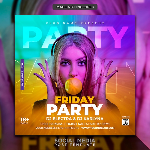 Публикация в социальных сетях и шаблон веб-баннера club dj party flyer