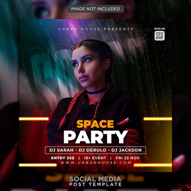 Публикация в социальных сетях и шаблон веб-баннера club dj party flyer