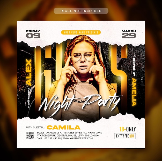 PSD club dj party flyer пост в социальных сетях и шаблон веб-баннера