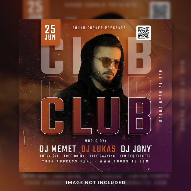 Club dj party flyer social media post en bannersjabloon