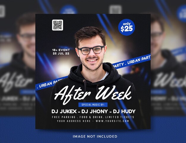 Club dj party flyer social media post en bannersjabloon