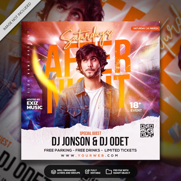 Club dj party flyer social media post en web-sjabloon voor spandoek