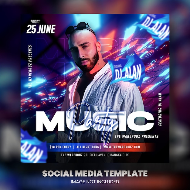 Club dj party flyer social media post en webbanner premium psd