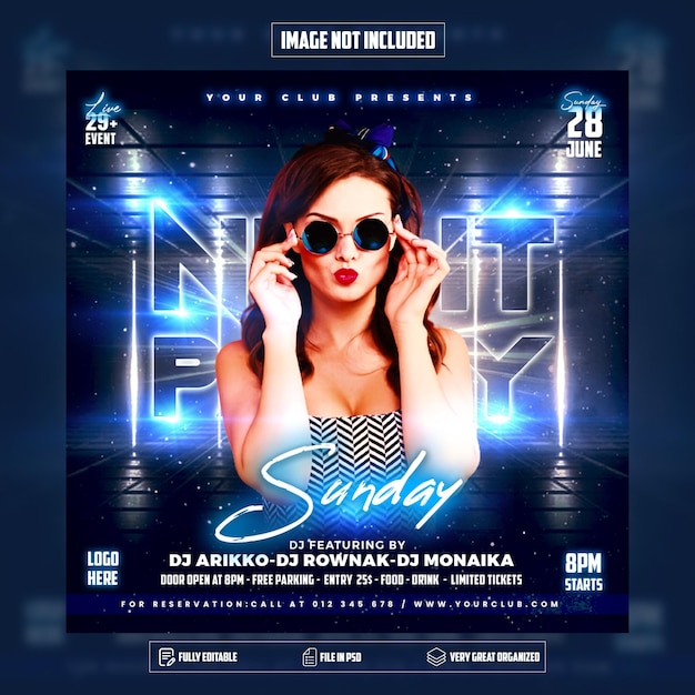 Club dj party flyer social media post en webbanner Psd
