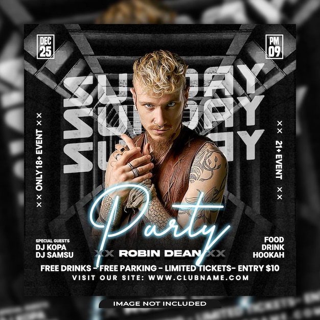 Club dj party flyer social media post en webbanner