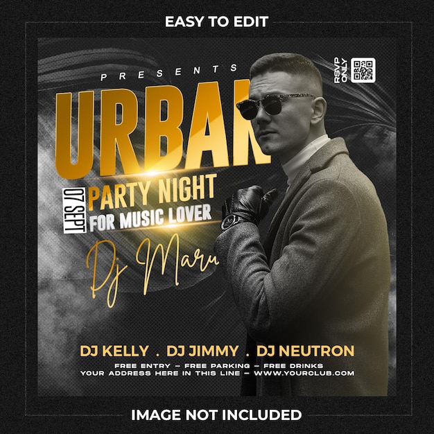 Club DJ Party Flyer Social Media Post en webbanner