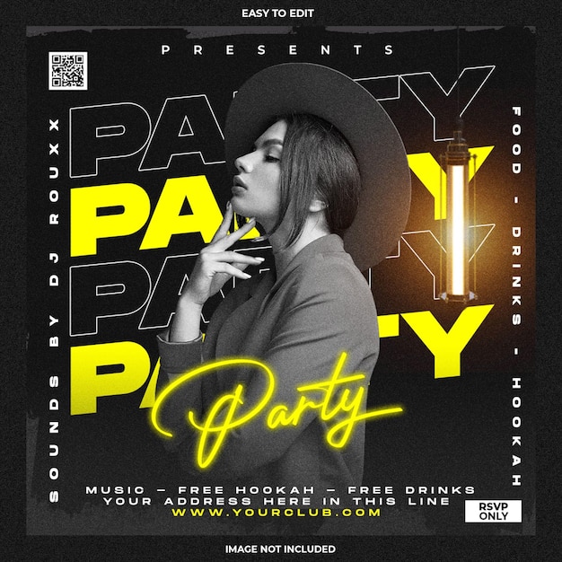 Club dj party flyer social media post en webbanner