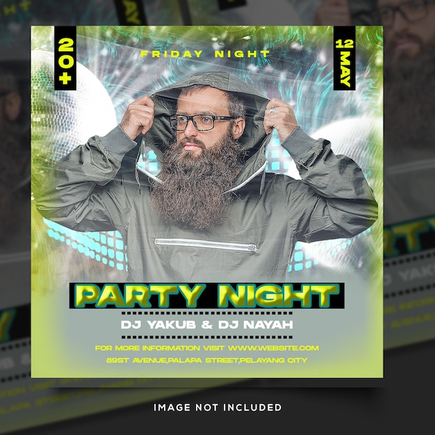 Club dj party flyer social media post en webbanner