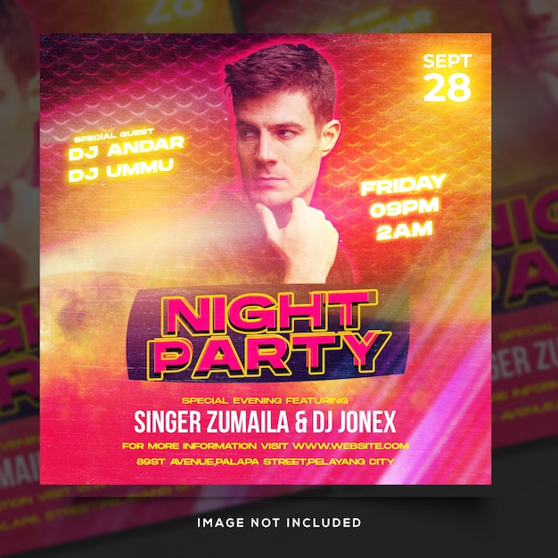 Club dj party flyer social media post en webbanner