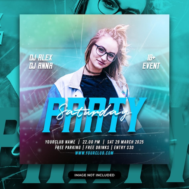 Club dj party flyer social media post en webbanner