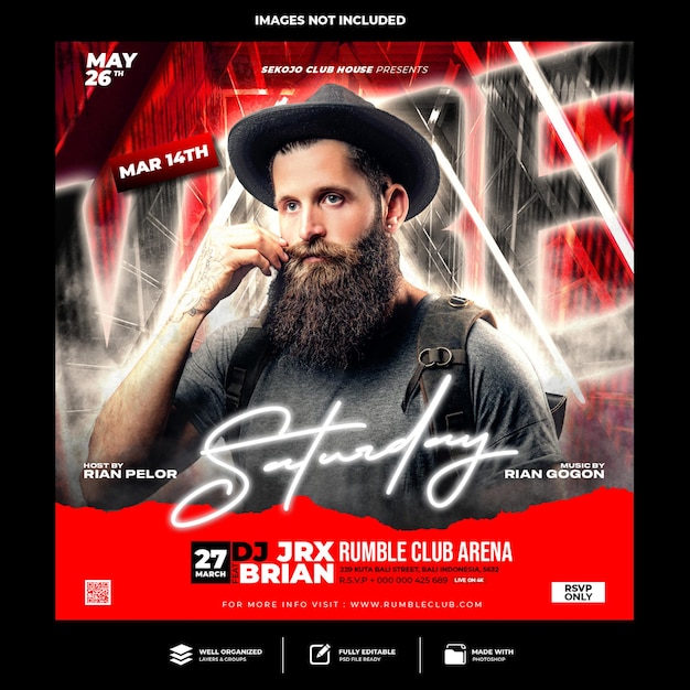 Club dj party flyer social media post en webbannersjabloon
