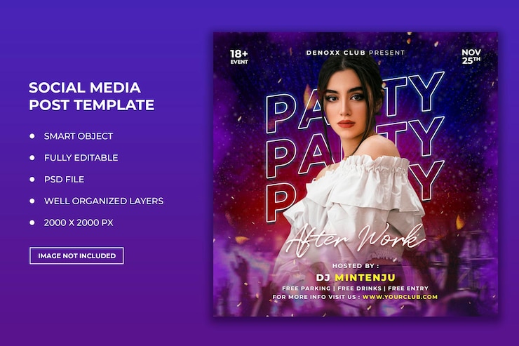 Club dj party flyer social media post en webbannersjabloon
