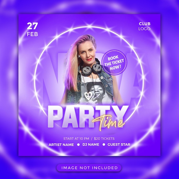 Club dj party flyer social media post or music party instagram post purple