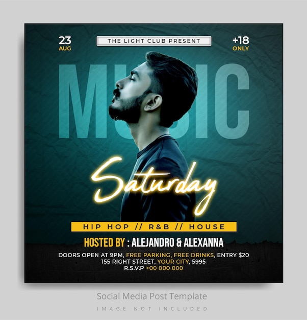 Club dj party flyer social media post template