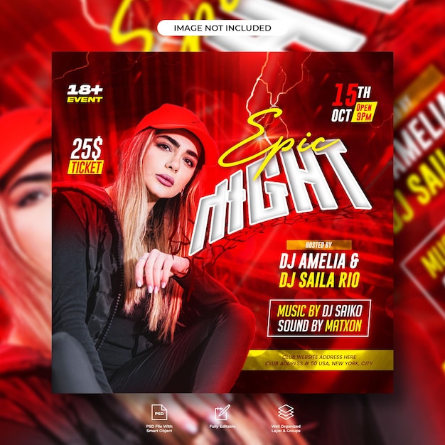 Club dj party flyer social media post template