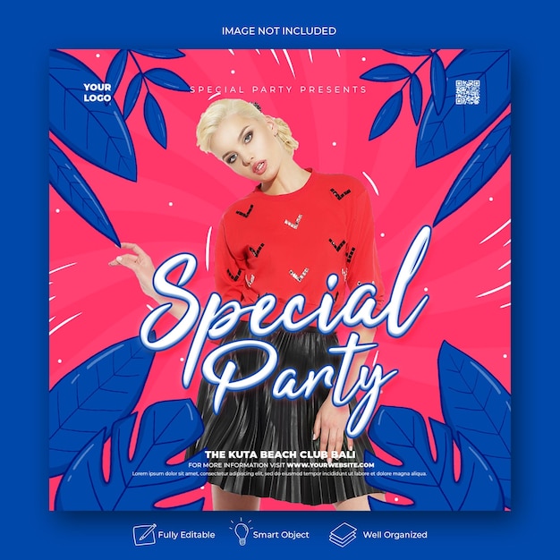 Club dj party flyer social media post template