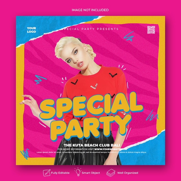 Club dj party flyer social media post template
