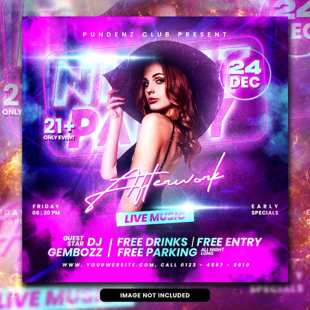 Клуб dj party flyer сообщение в социальных сетях и веб-баннер psd