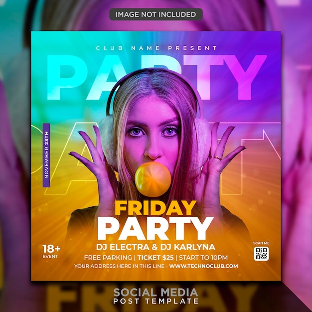 Modello di post sui social media e banner web per club dj party flyer